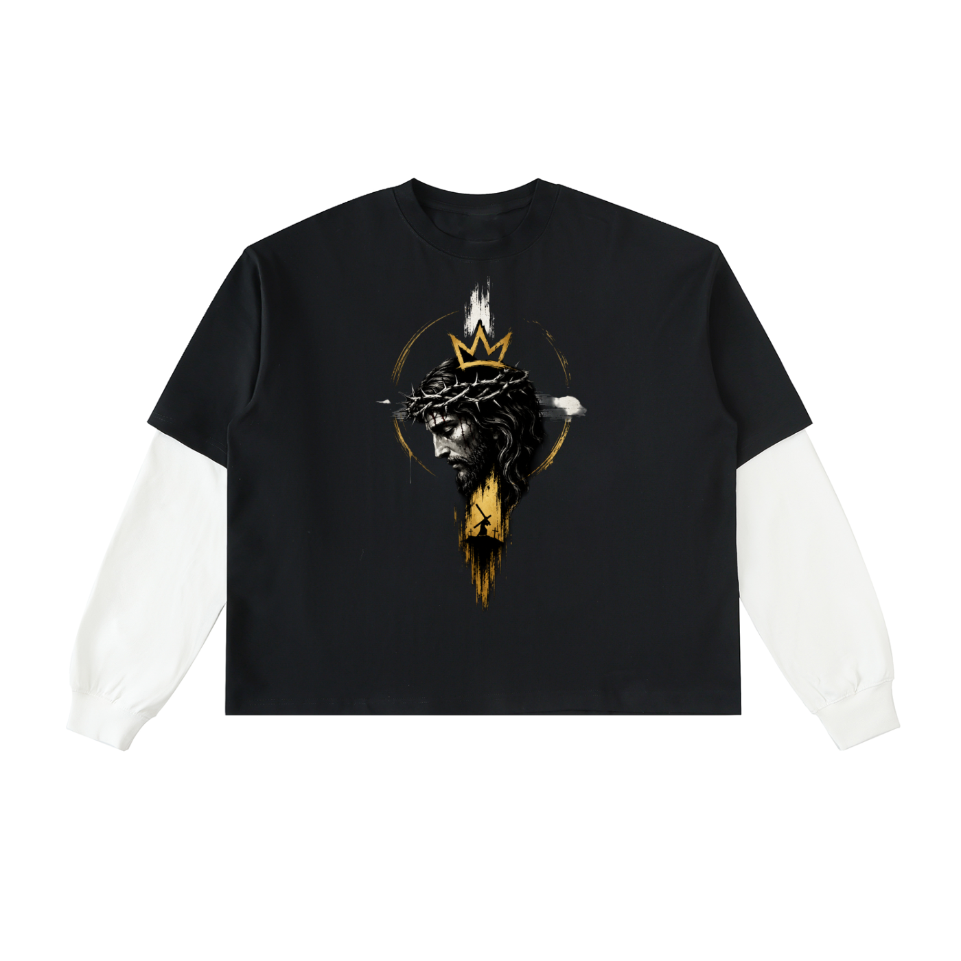 GOD IS KING Layered Contrast Sleeve Shirt