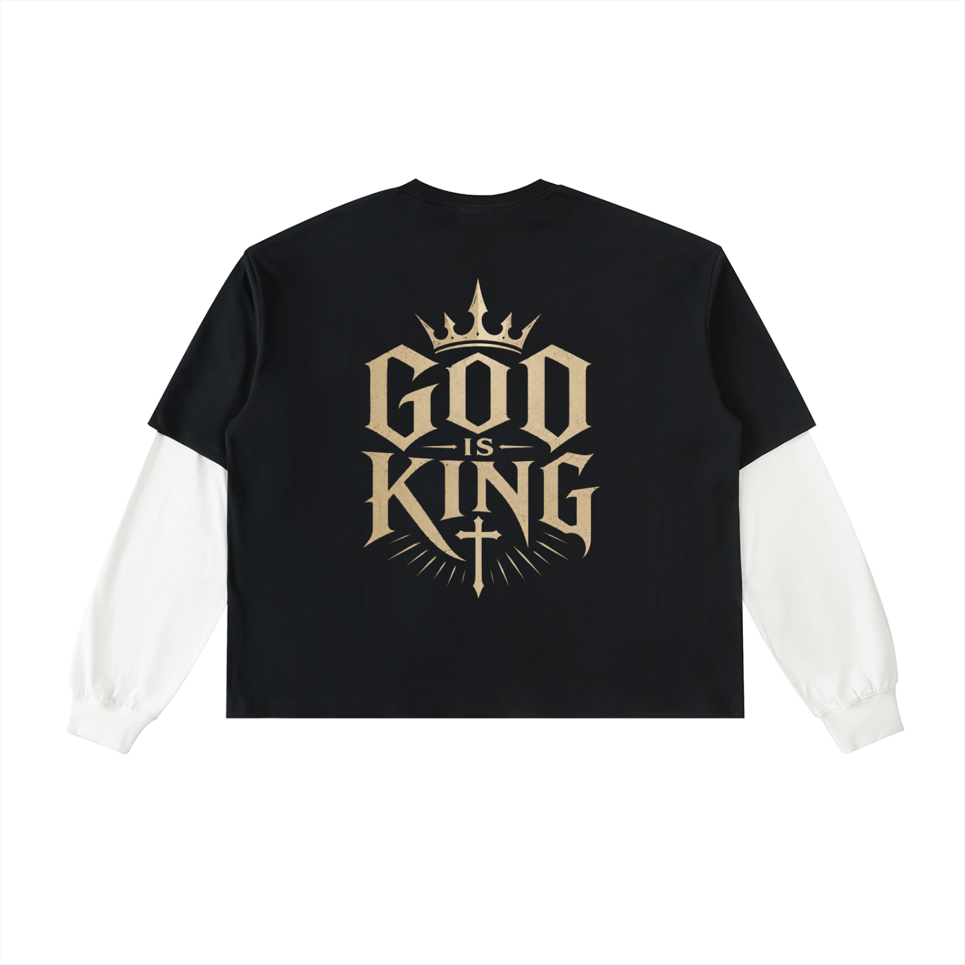 GOD IS KING Layered Contrast Sleeve Shirt